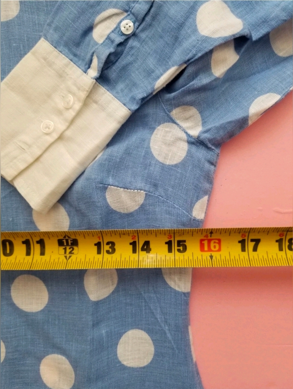 Island Company Linen Button Down Shirt Blouse  Blue/White Polka Dot Size  XS - Picture 8 of 14